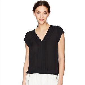 Joie Marcher Pleated Silk Top Black Blouse XS